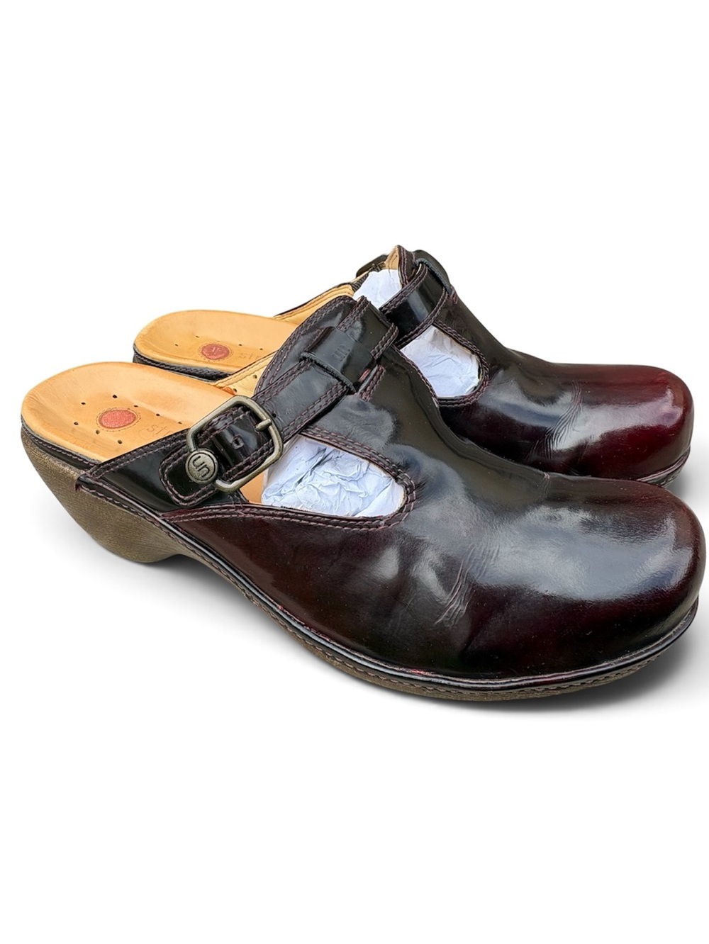 Clarks leather mule clogs boho women's shoes 10W dark burgundy colour t-strap